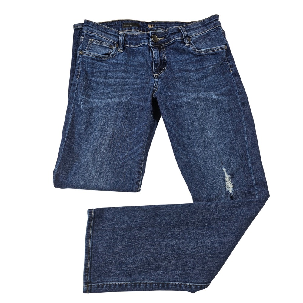 KUT from the Kloth Catherine Boyfriend Jeans Dark Wash Distressed Size 8‎